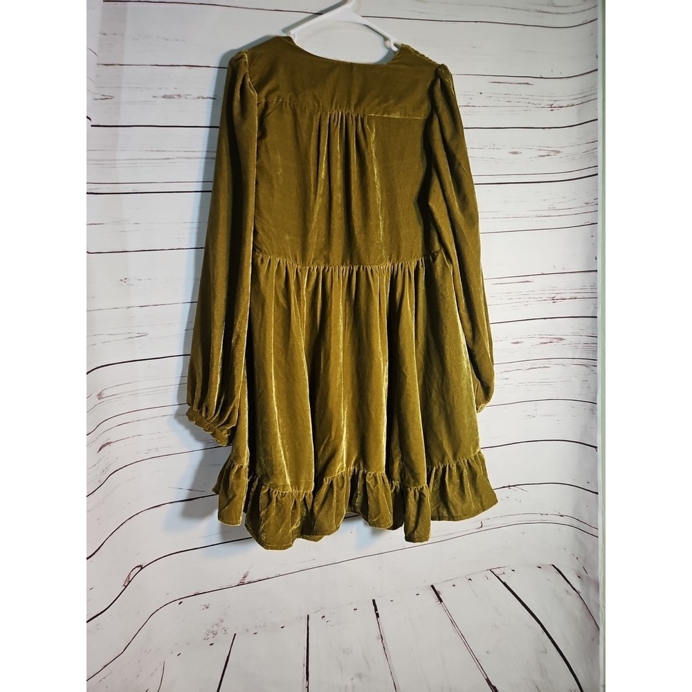 Free People Long Sleeve Estrella Velvet Mini Dress Olive Size M - Picture 3 of 8